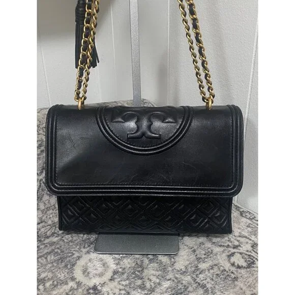 Tory Burch Fleming Convertible Shoulder Bag in Black Leather - Picture 1 of 8
